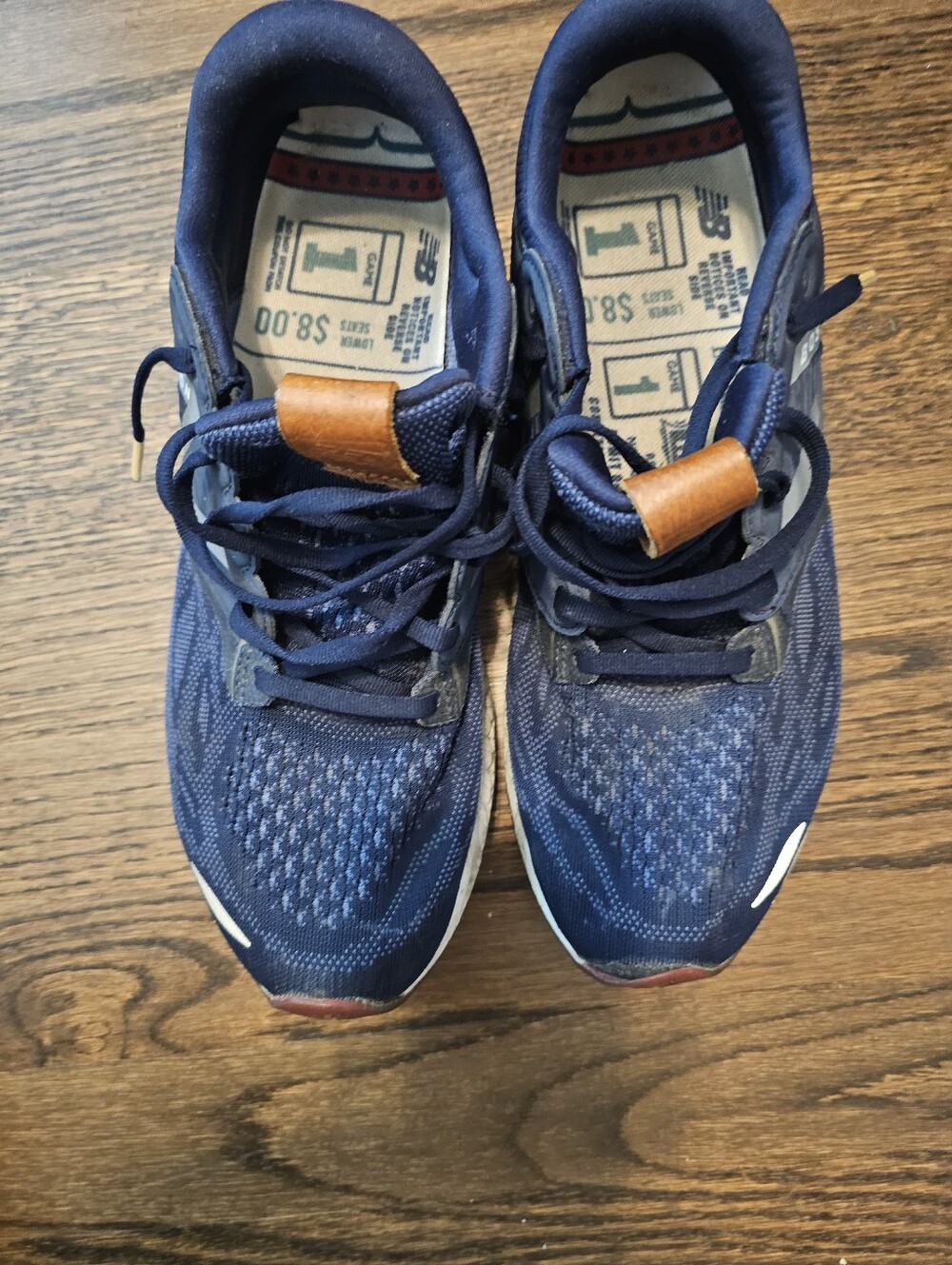 New Balance Navy Blue Lace-Up Knit Trainers with Tan Accent